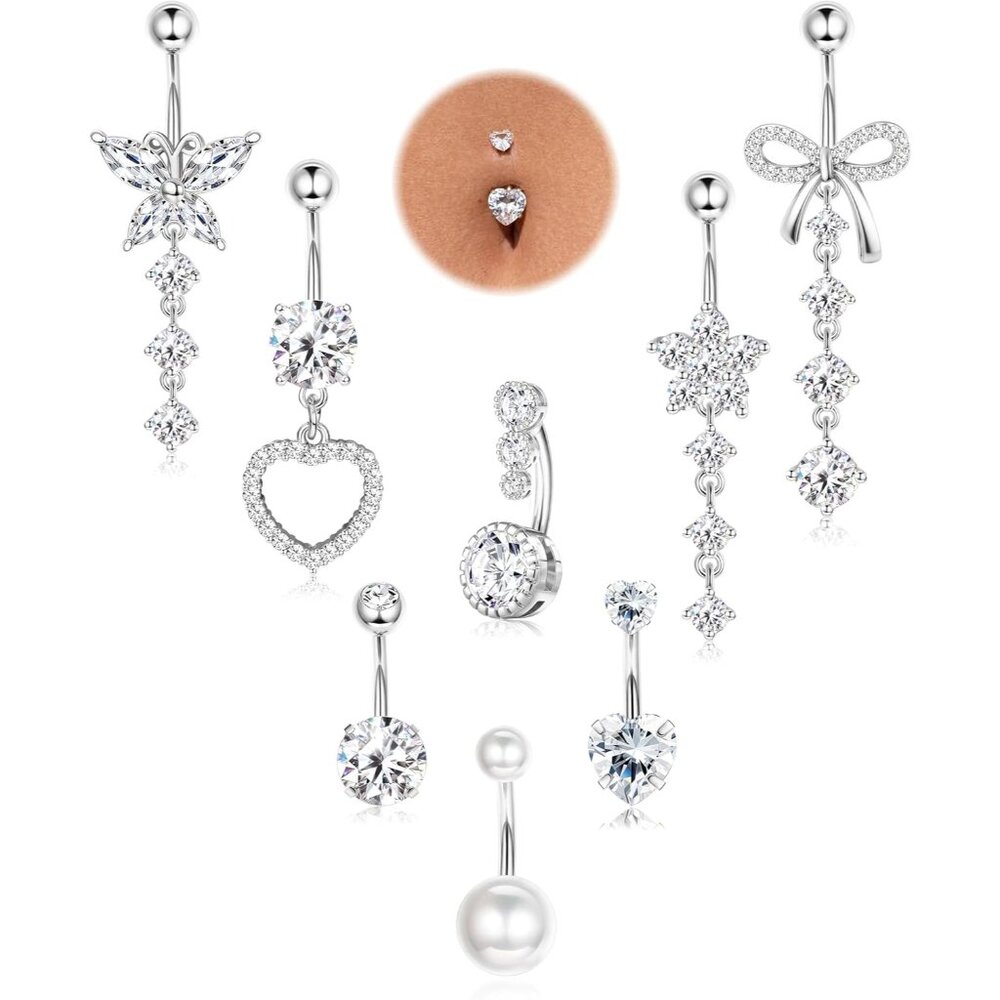 8 Pcs Belly Button Ring Dangle Hypoallergenic Sur… - image 1